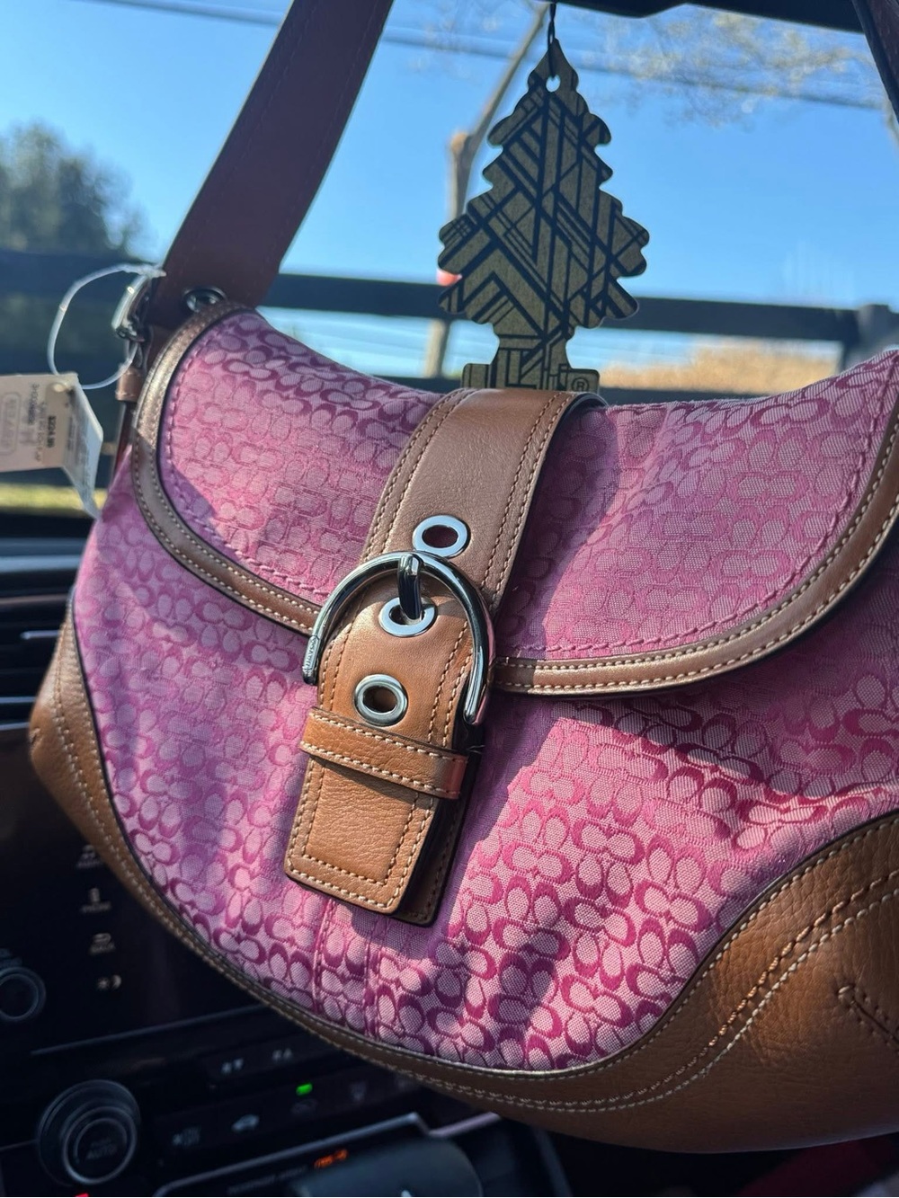 Women's Pink Coach SOHO Shoulder Bag with Brown Leather Trim Large